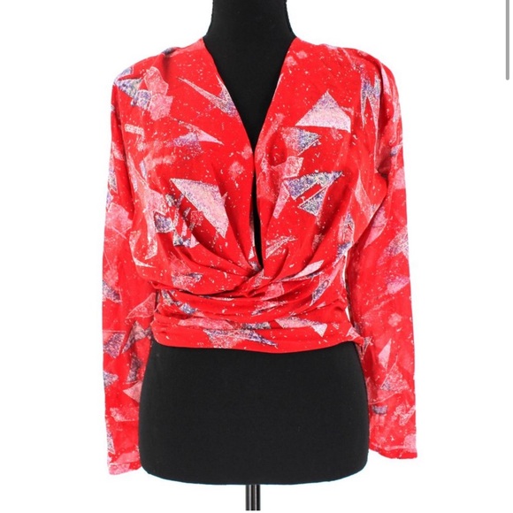IRO Tops - IRO Silk Red Geometrical Washable Silk Blouse